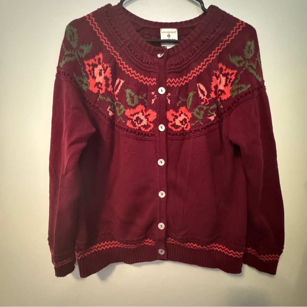 Limited edition design appleseeds Floral Knit  button down cardigan Burgundy